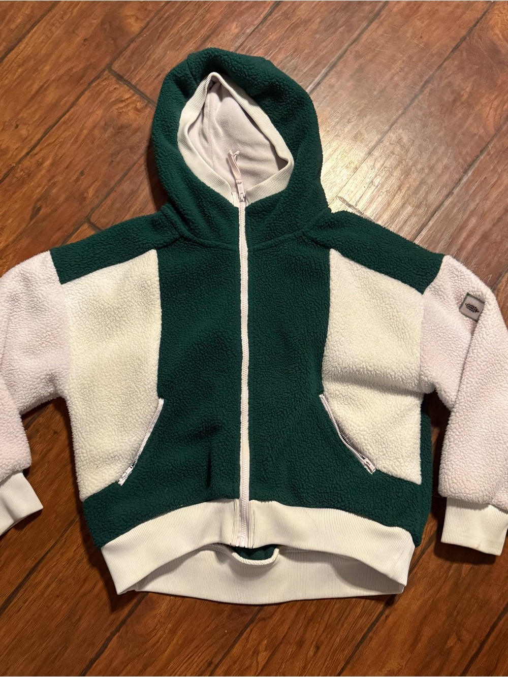 Free People Green & White Sherpa Zip Hoodie - Picture 4 of 6